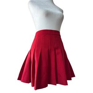 American Apparel Red Pleated Mini Skirt